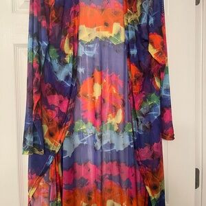 Love Multicolor Abstract Print Duster — Pink, Purple, Blue, Green - size 3X